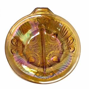 Vintage Orange Carnival Glass Relish / Candy Dish